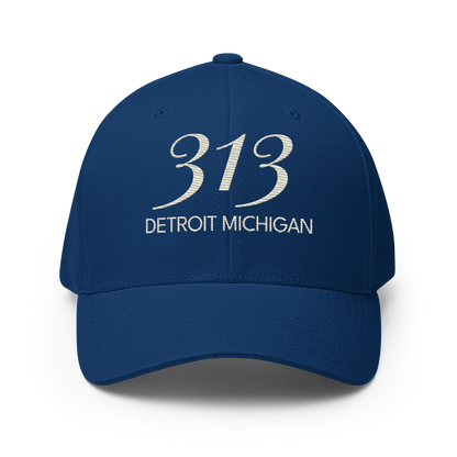 '313 Detroit Michigan' Fitted Baseball Cap | Ivory White