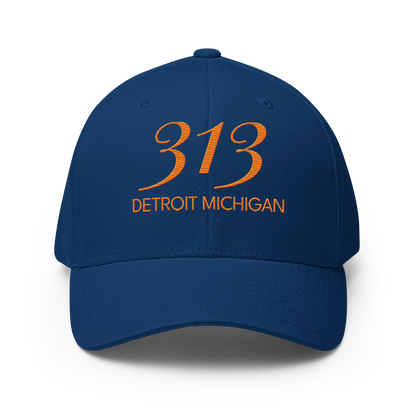 '313 Detroit Michigan' Fitted Baseball Cap | Orange