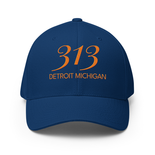 '313 Detroit Michigan' Fitted Baseball Cap | Orange