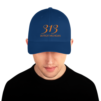 '313 Detroit Michigan' Fitted Baseball Cap | Orange