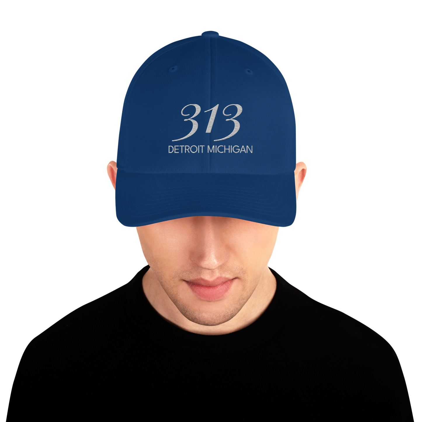 '313 Detroit Michigan' Fitted Baseball Cap | Platinum