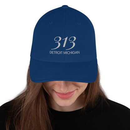 '313 Detroit Michigan' Fitted Baseball Cap | Platinum