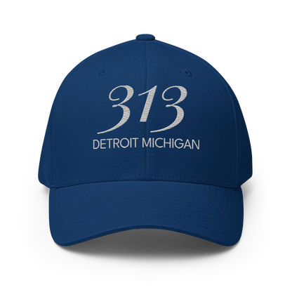 '313 Detroit Michigan' Fitted Baseball Cap | Platinum