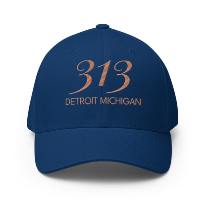 '313 Detroit Michigan' Fitted Baseball Cap | Copper