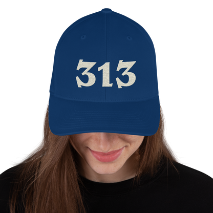 Detroit '313' Fitted Baseball Cap (Angry Font) | Ivory White