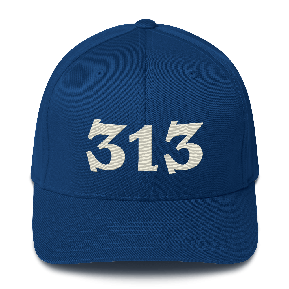 Detroit '313' Fitted Baseball Cap (Angry Font) | Ivory White