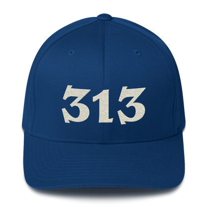 Detroit '313' Fitted Baseball Cap (Angry Font) | Ivory White