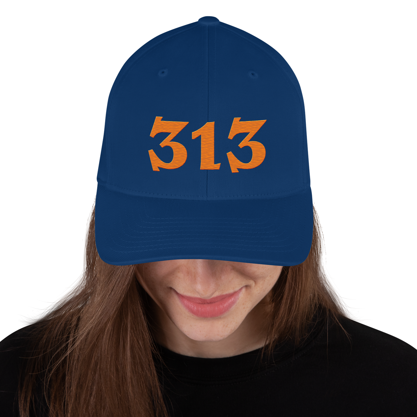 Detroit '313' Fitted Baseball Cap (Angry Font) | Orange