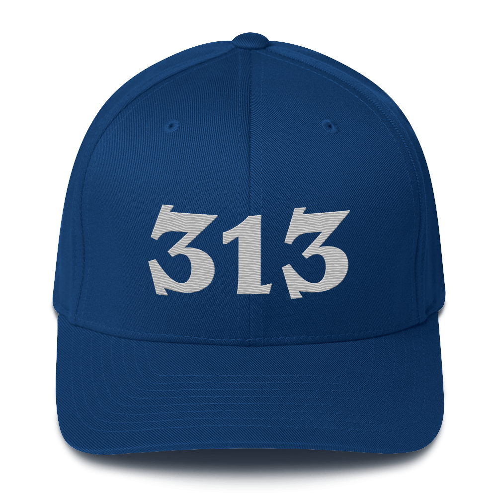 Detroit '313' Fitted Baseball Cap (Angry Font) | Platinum