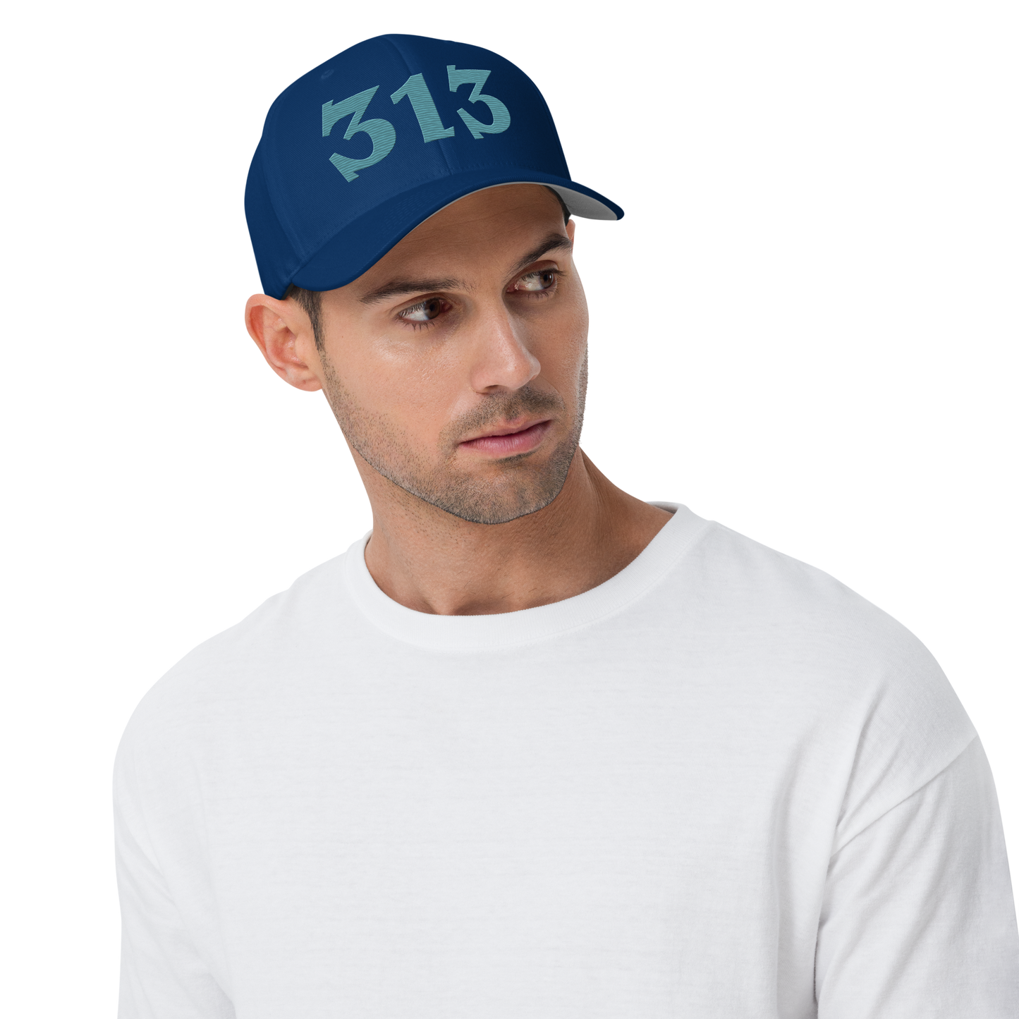 Detroit '313' Fitted Baseball Cap (Angry Font) | Huron Blue