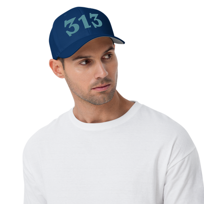 Detroit '313' Fitted Baseball Cap (Angry Font) | Huron Blue