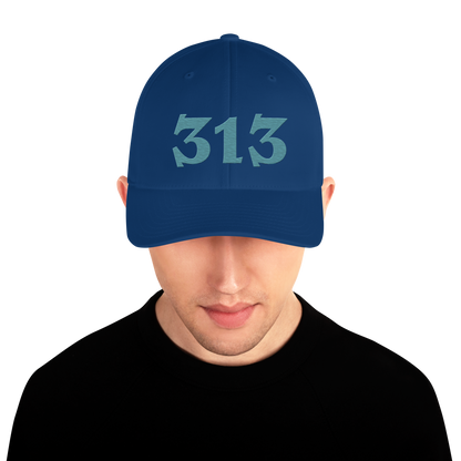 Detroit '313' Fitted Baseball Cap (Angry Font) | Huron Blue