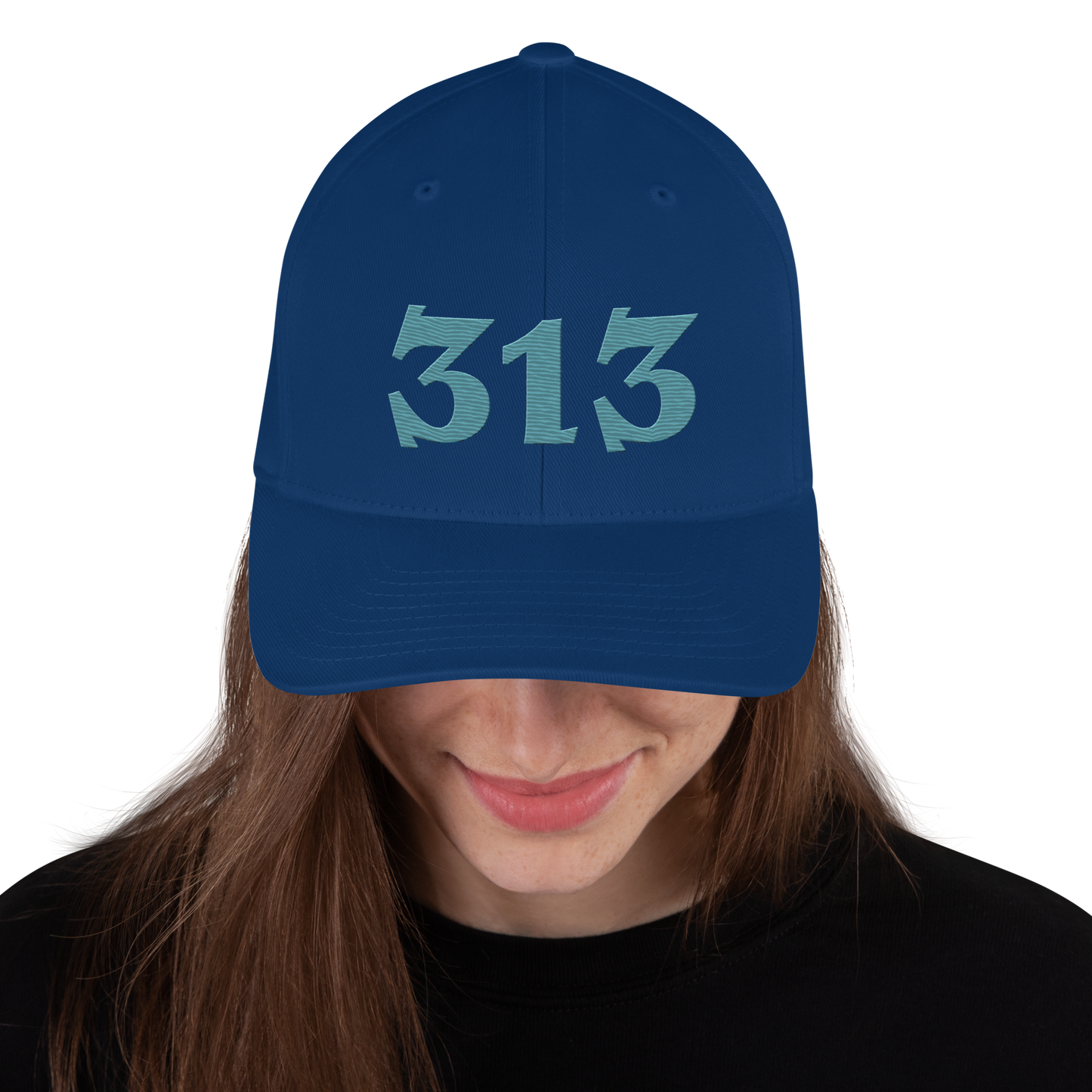 Detroit '313' Fitted Baseball Cap (Angry Font) | Huron Blue