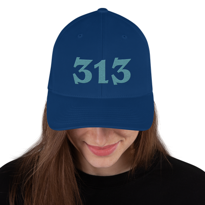 Detroit '313' Fitted Baseball Cap (Angry Font) | Huron Blue