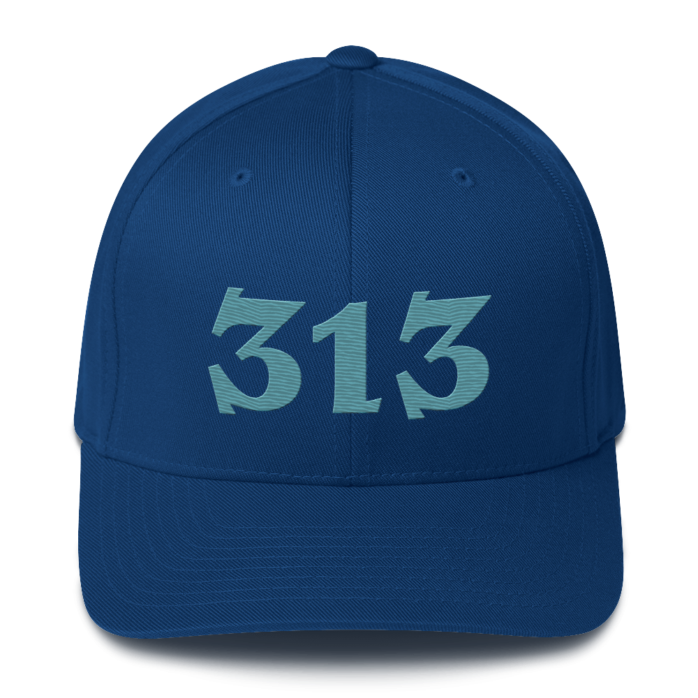 Detroit '313' Fitted Baseball Cap (Angry Font) | Huron Blue