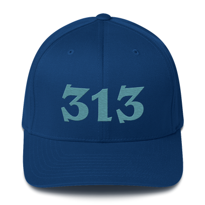 Detroit '313' Fitted Baseball Cap (Angry Font) | Huron Blue