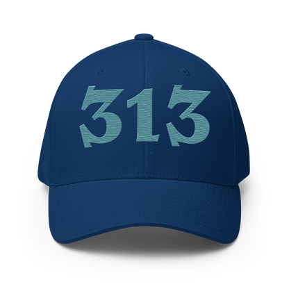 Detroit '313' Fitted Baseball Cap (Angry Font) | Huron Blue