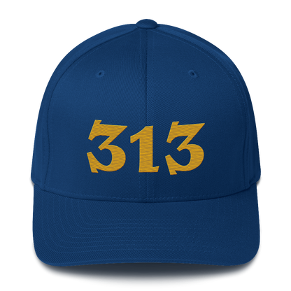 Detroit '313' Fitted Baseball Cap (Angry Font) | Gold