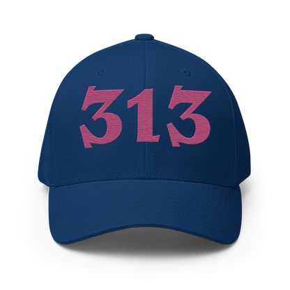 Detroit '313' Fitted Baseball Cap (Angry Font) | Apple Blossom Pink