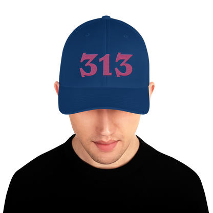 Detroit '313' Fitted Baseball Cap (Angry Font) | Apple Blossom Pink