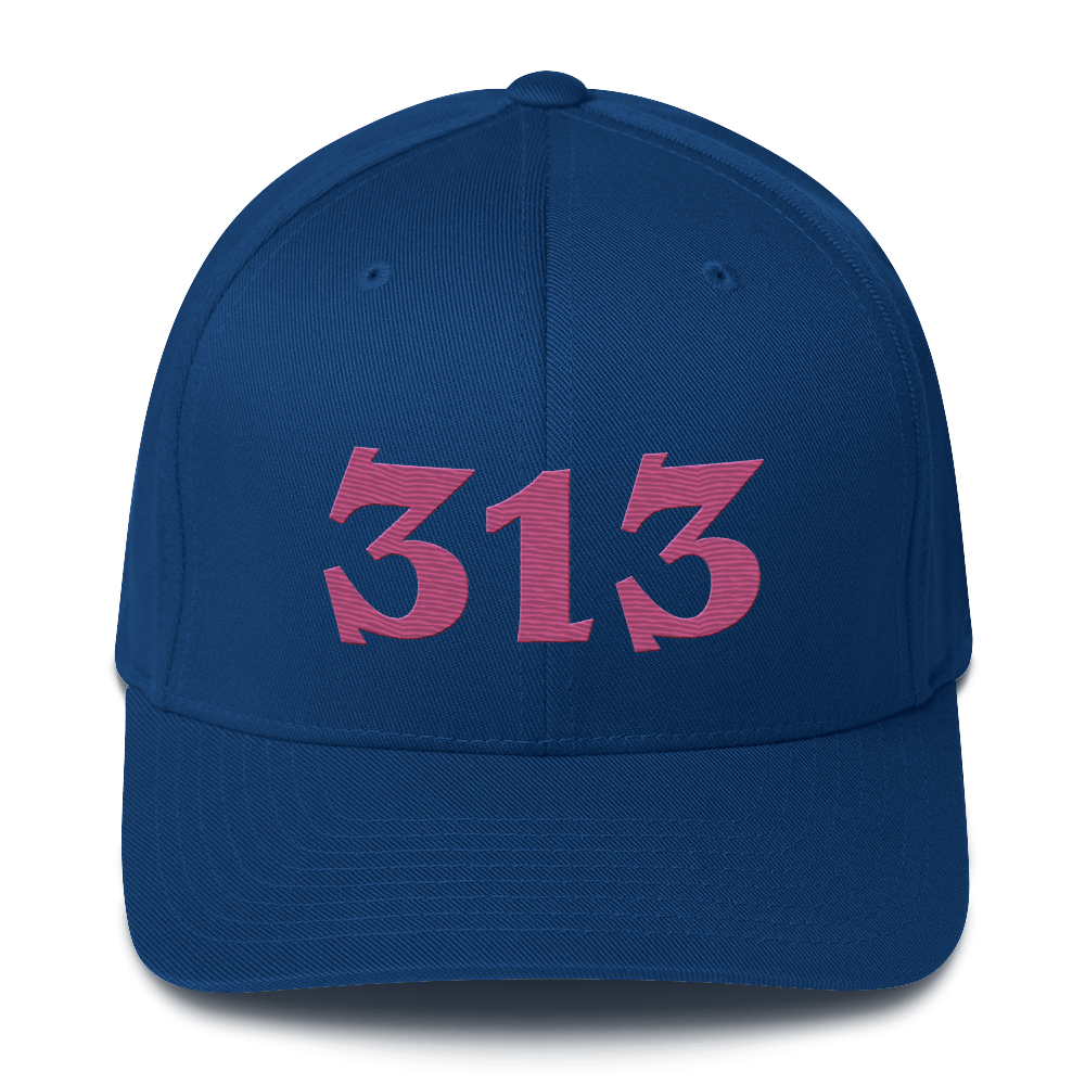 Detroit '313' Fitted Baseball Cap (Angry Font) | Apple Blossom Pink