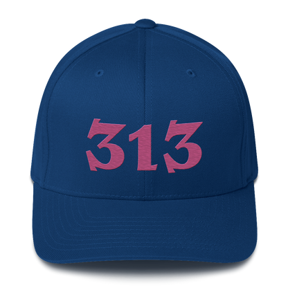 Detroit '313' Fitted Baseball Cap (Angry Font) | Apple Blossom Pink