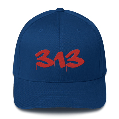 Detroit '313' Fitted Baseball Cap (Tag Font) | Aliform Red