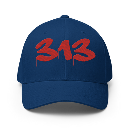 Detroit '313' Fitted Baseball Cap (Tag Font) | Aliform Red