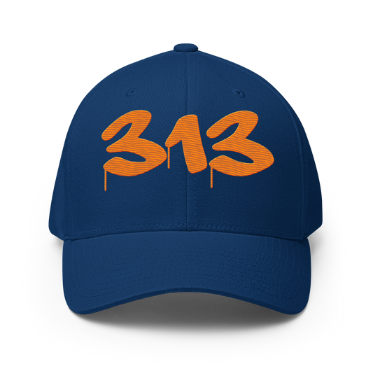 Detroit '313' Fitted Baseball Cap (Tag Font) | Orange