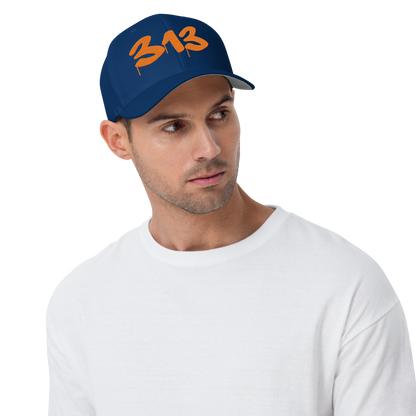 Detroit '313' Fitted Baseball Cap (Tag Font) | Orange