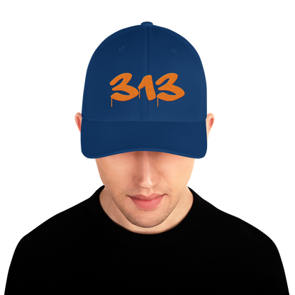 Detroit '313' Fitted Baseball Cap (Tag Font) | Orange