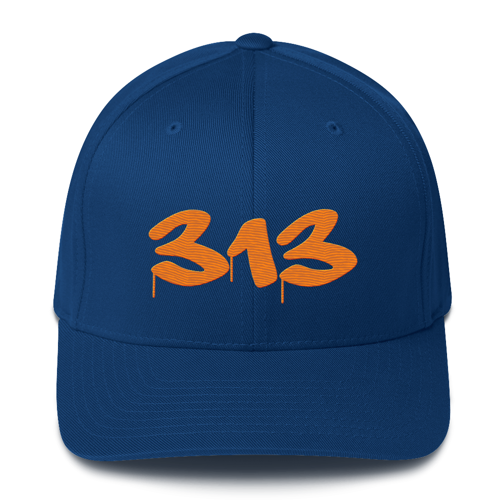 Detroit '313' Fitted Baseball Cap (Tag Font) | Orange