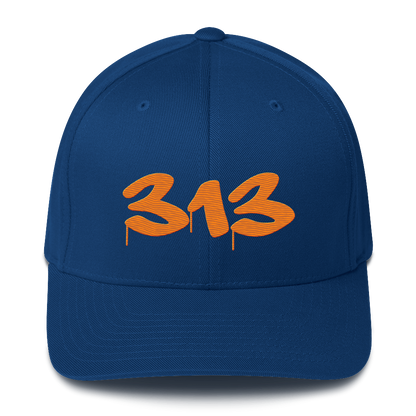 Detroit '313' Fitted Baseball Cap (Tag Font) | Orange