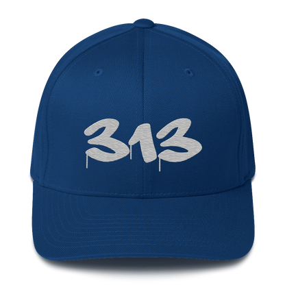 Detroit '313' Fitted Baseball Cap (Tag Font) | Platinum