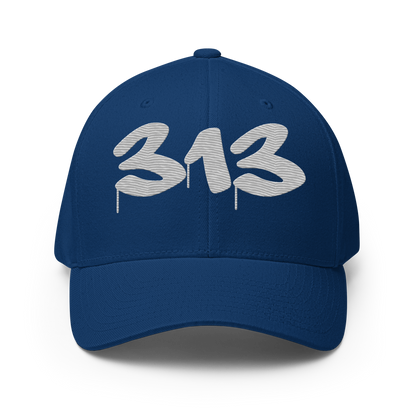 Detroit '313' Fitted Baseball Cap (Tag Font) | Platinum