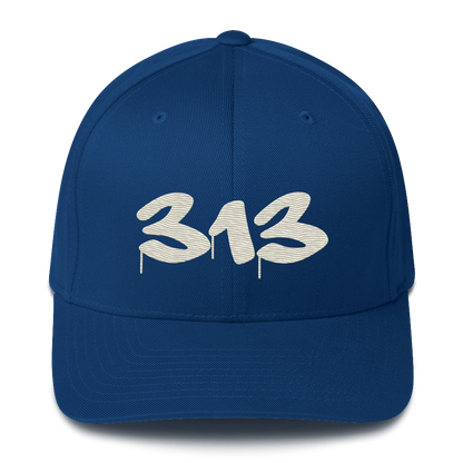 Detroit '313' Fitted Baseball Cap (Tag Font) | Ivory White