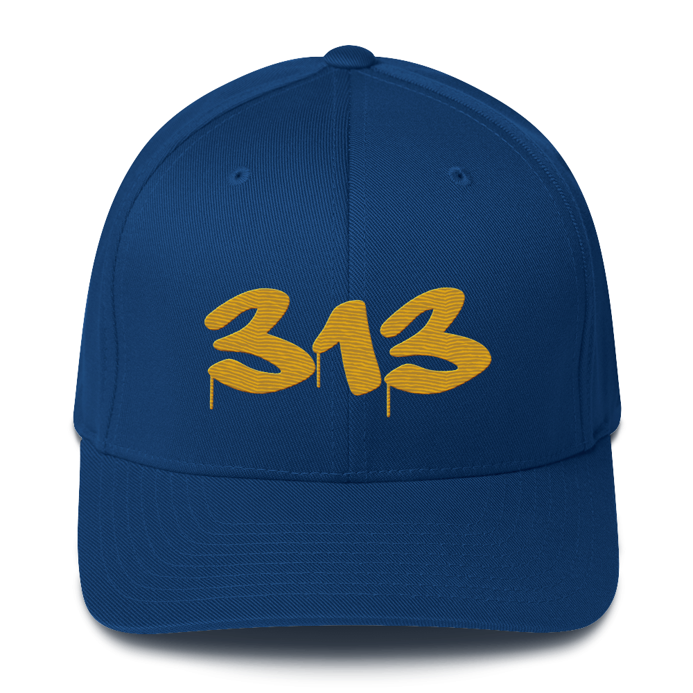 Detroit '313' Fitted Baseball Cap (Tag Font) | Gold