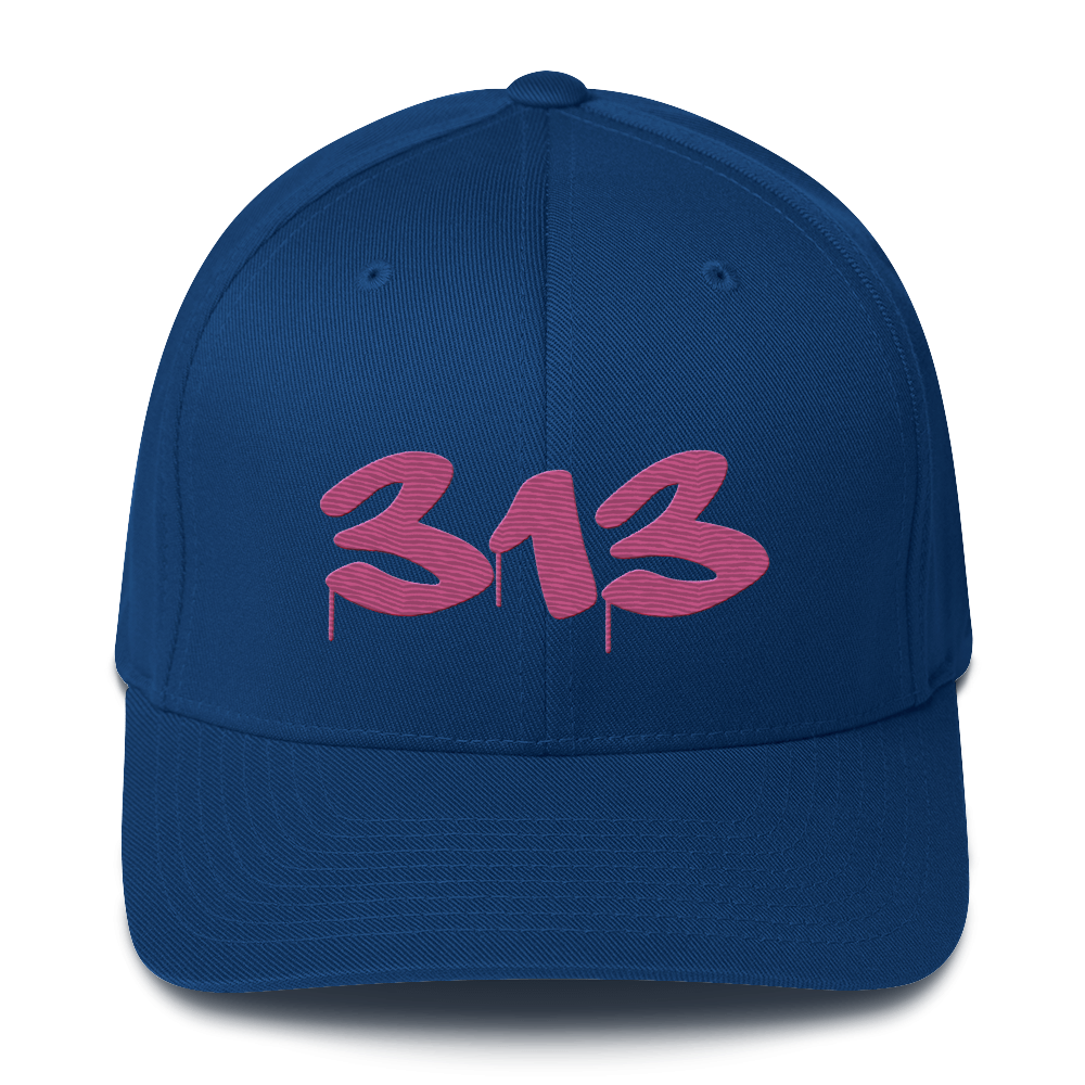 Detroit '313' Fitted Baseball Cap (Tag Font) | Apple Blossom Pink