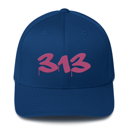 Detroit '313' Fitted Baseball Cap (Tag Font) | Apple Blossom Pink