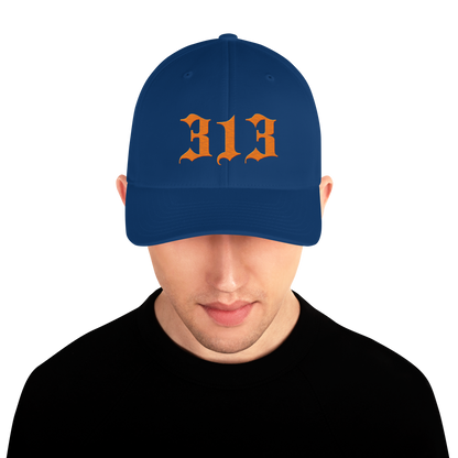 Detroit '313' Fitted Baseball Cap (Old English) | Orange