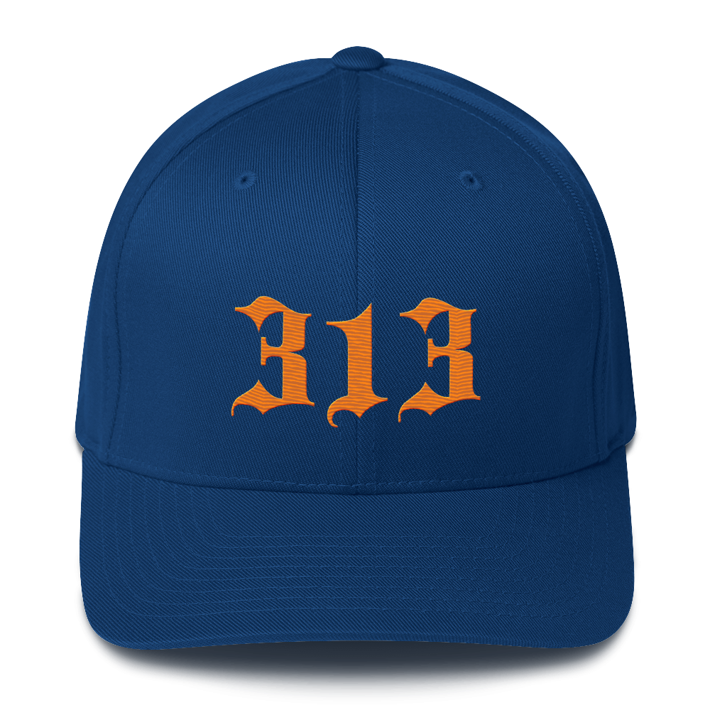 Detroit '313' Fitted Baseball Cap (Old English) | Orange