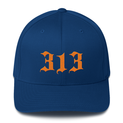 Detroit '313' Fitted Baseball Cap (Old English) | Orange