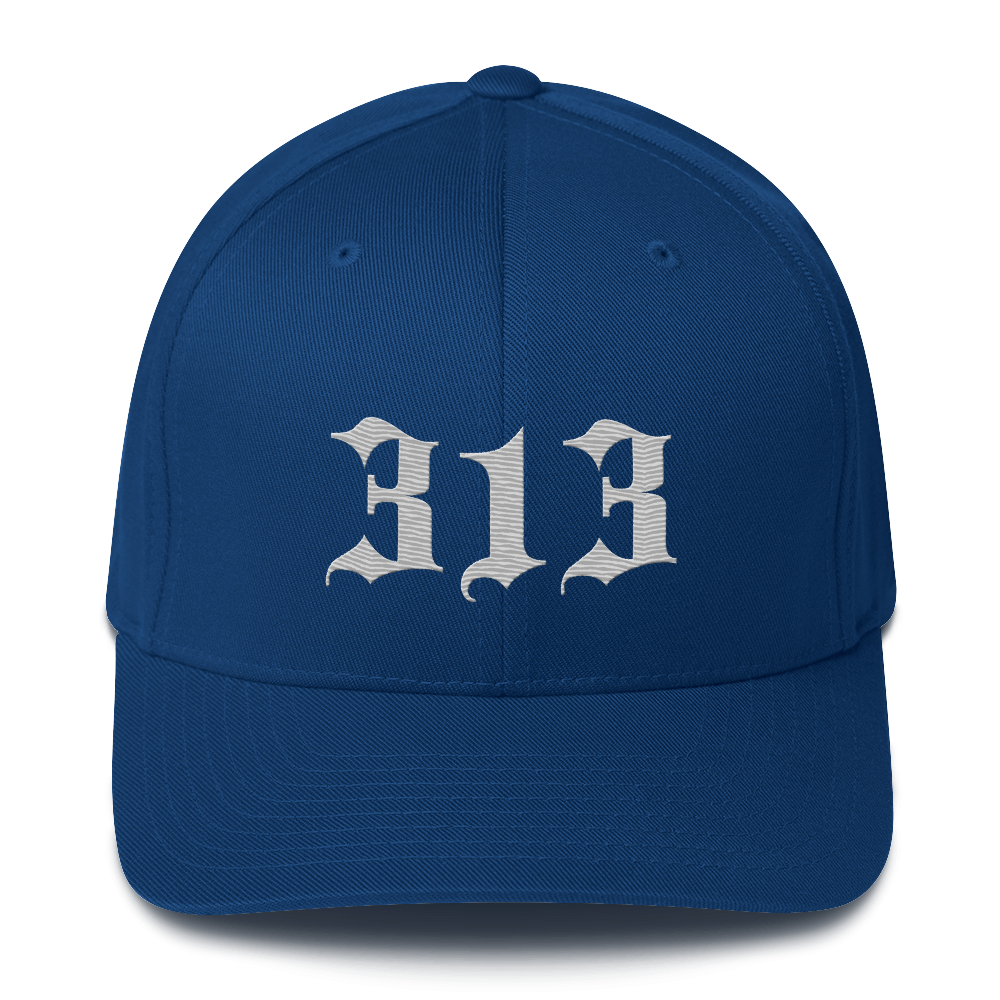 Detroit '313' Fitted Baseball Cap (Old English) | Platinum