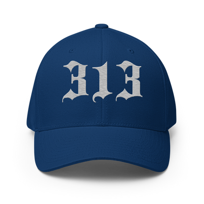 Detroit '313' Fitted Baseball Cap (Old English) | Platinum