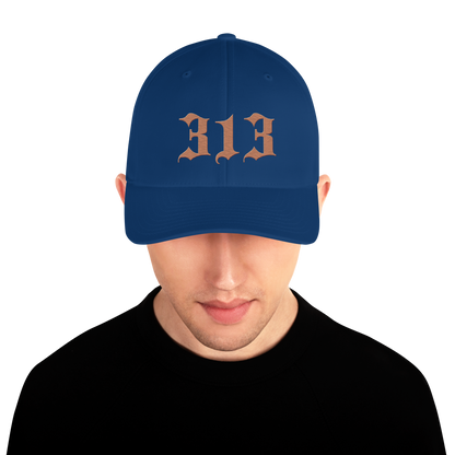 Detroit '313' Fitted Baseball Cap (Old English) | Copper