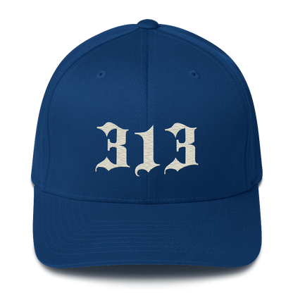 Detroit '313' Fitted Baseball Cap (Old English) | Ivory White