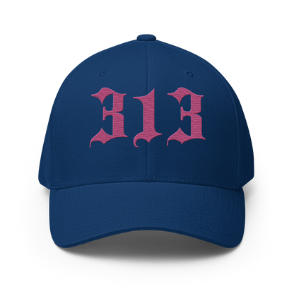 Detroit '313' Fitted Baseball Cap (Old English) | Apple Blossom Pink