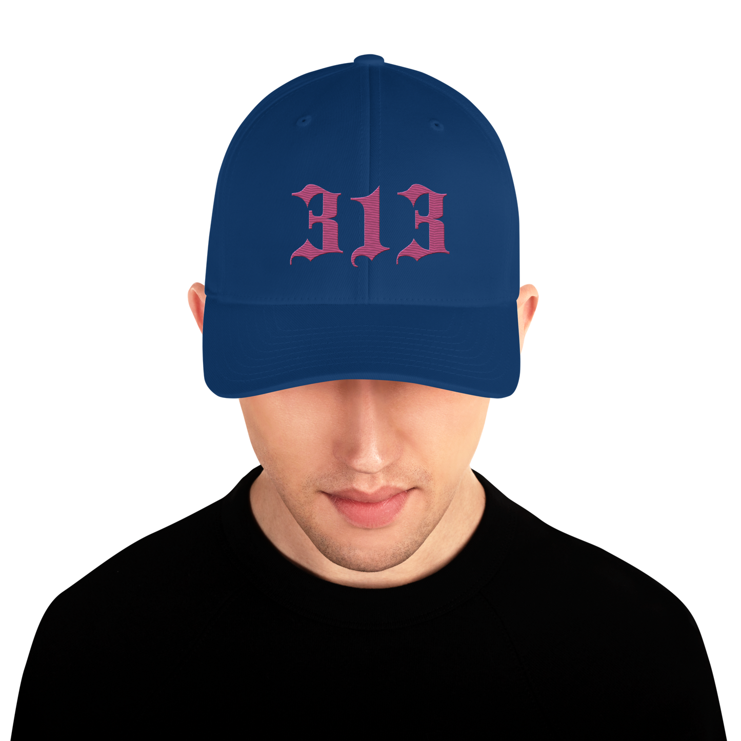 Detroit '313' Fitted Baseball Cap (Old English) | Apple Blossom Pink