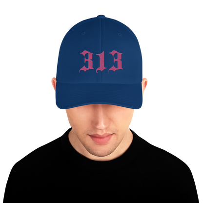 Detroit '313' Fitted Baseball Cap (Old English) | Apple Blossom Pink