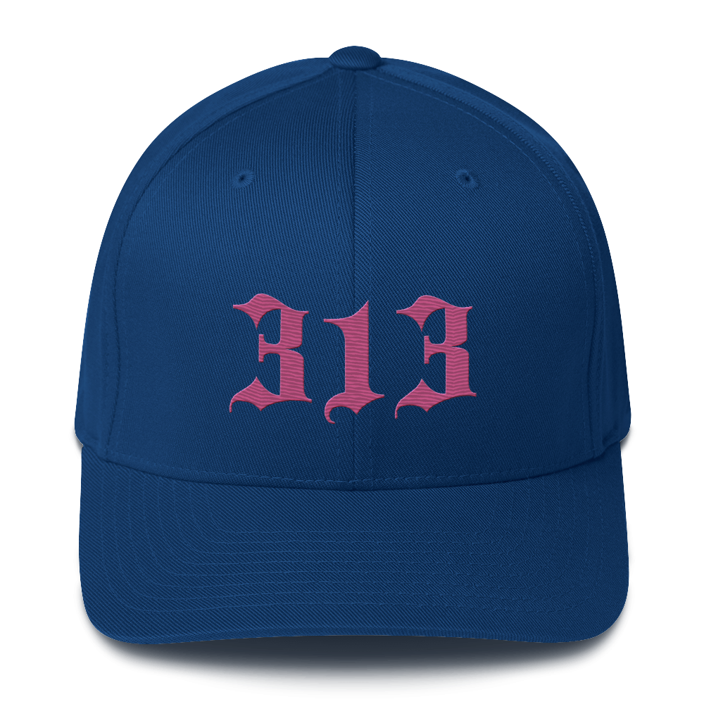 Detroit '313' Fitted Baseball Cap (Old English) | Apple Blossom Pink